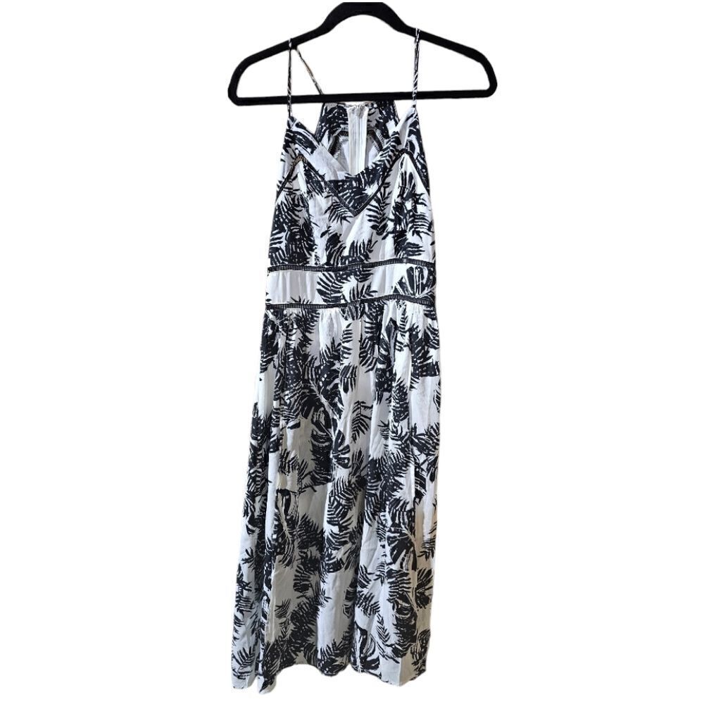 J BY J.O.A. White/Black Leaf Print Midi Dress -‎ Size Medium